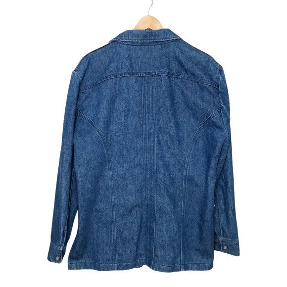 Heavy Denim Chore Jacket Shacket Blue Jean Vintage Pearl Snap - Picture 3 of 6